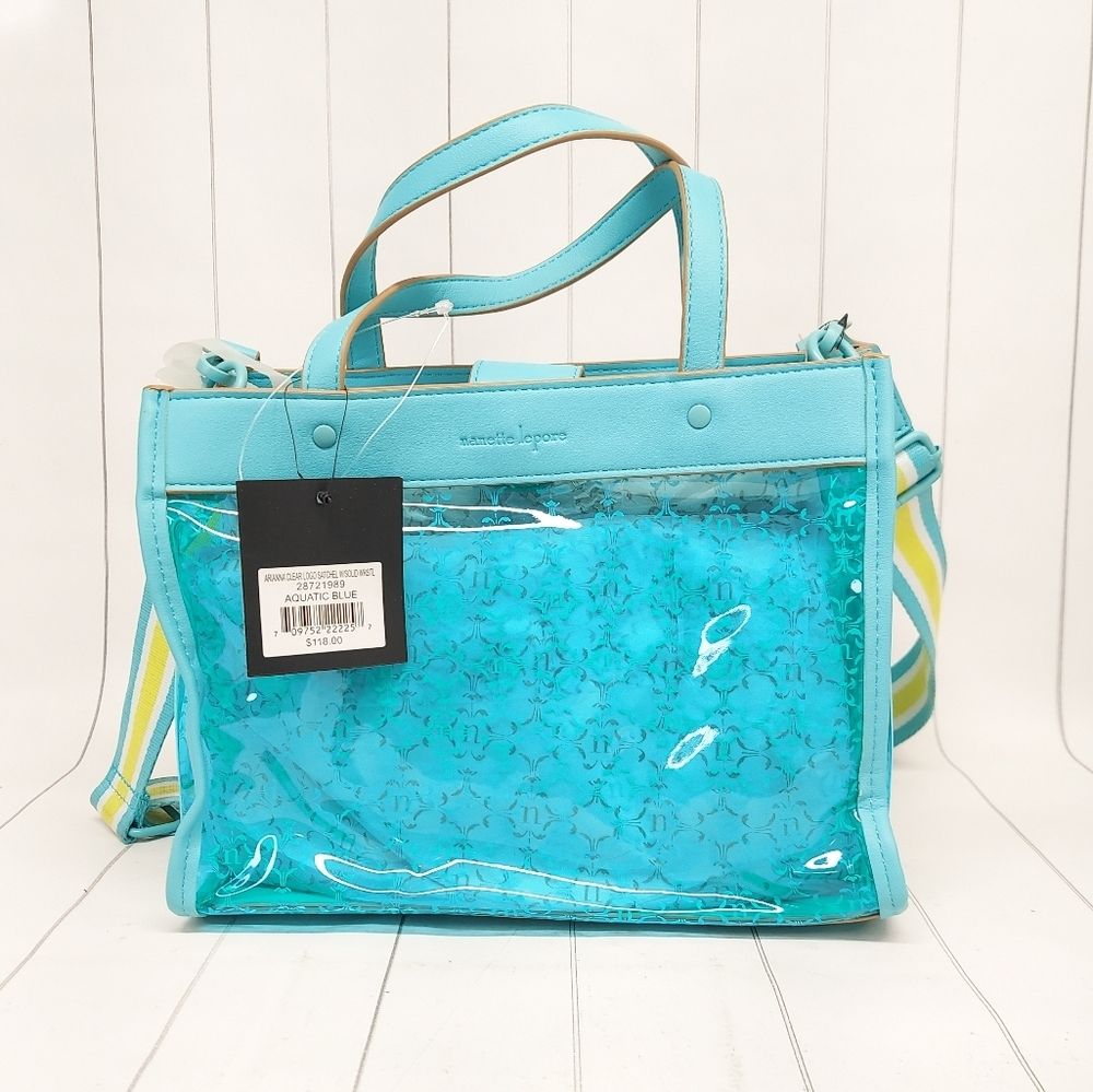 Nanette Lepore Arianna Clear Logo Aquatic Blue Tote Bag NWT